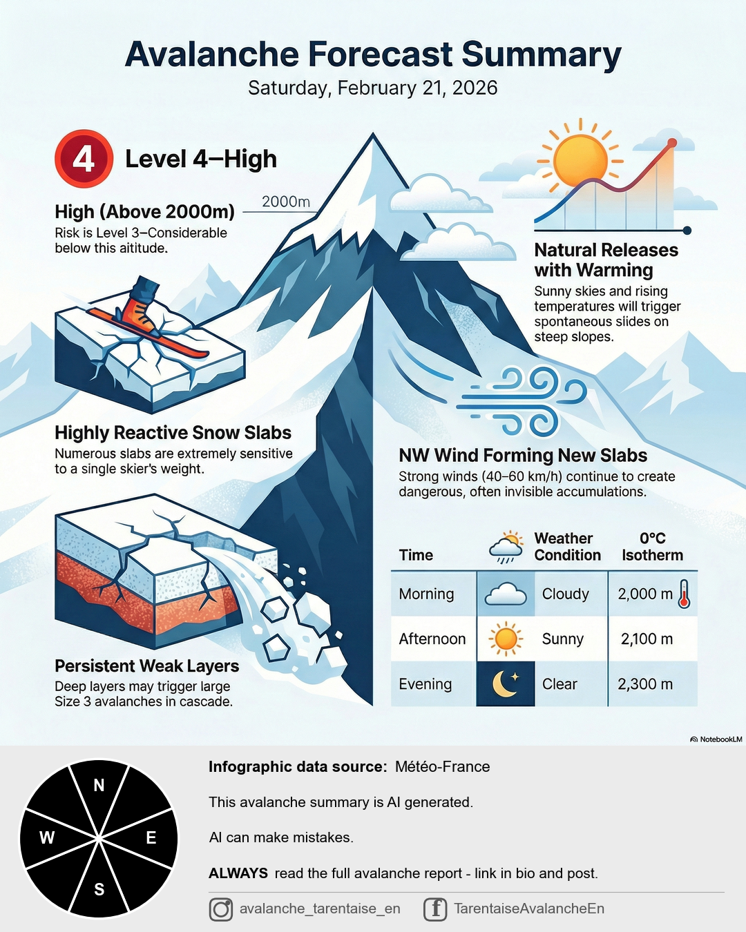 Avalanche bulletin infographic for Haute-Tarentaise