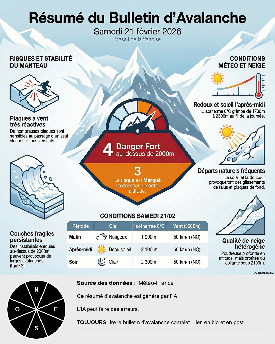 Infographie du bulletin d'avalanche pour Vanoise
